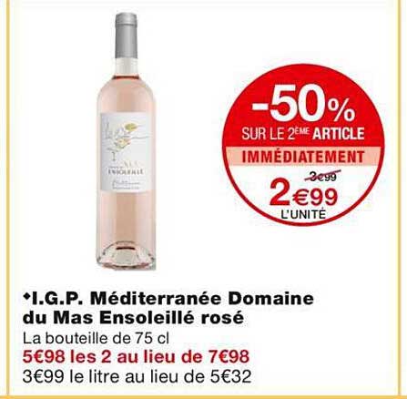 i.g.p. méditerranée domaine du mas ensoleillé rosé