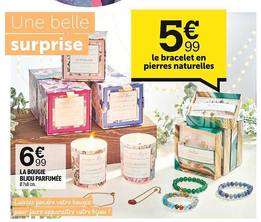 la bougie bijou parfumée, le bracelet en pierres naturelles