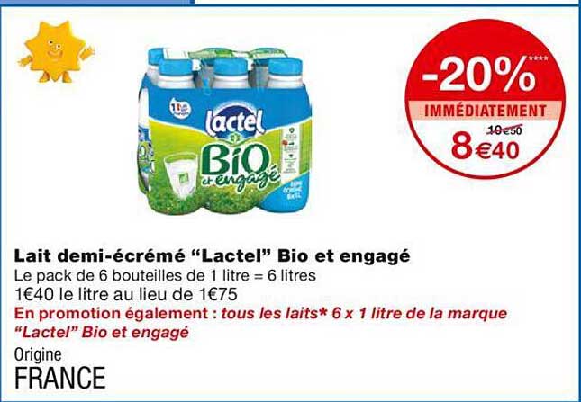 lait demi-écrémé "lactel" bio et engagé