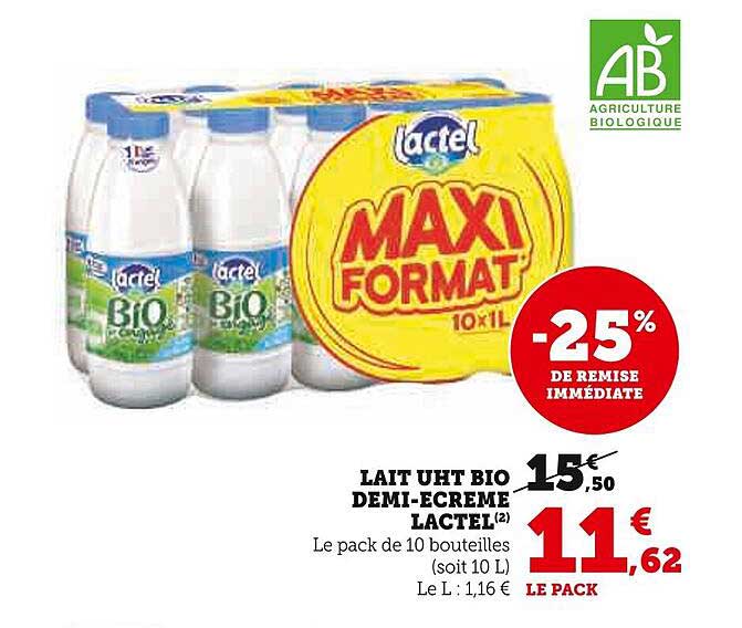 lait uht bio demi-écrémé lactel
