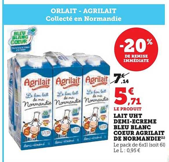 lait uht demi-écrémé bleu blanc cœur agrilait de normandie