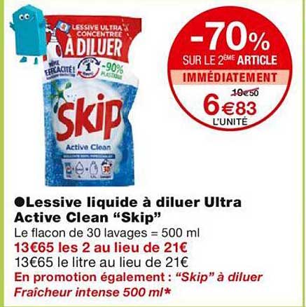 Lessive Liquide à Diluer Ultra Active Clean "skip"