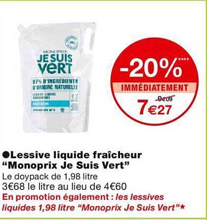 lessive liquide fraîcheur "monoprix je suis vert"