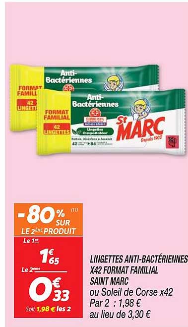 lingettes anti-bactériennes x42 format familial saint marc