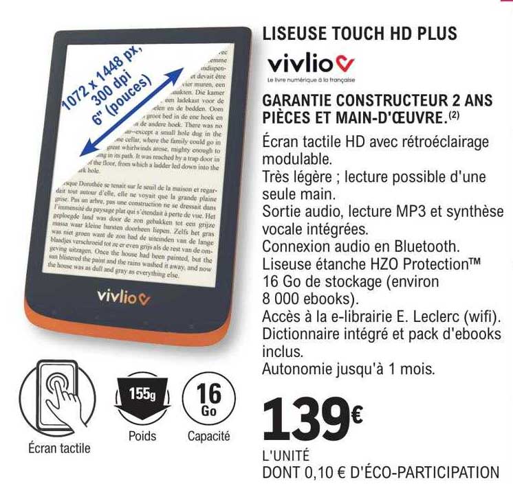 Liseuse Touch Hd Plus Vivlio