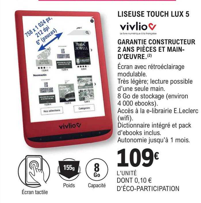 liseuse touch lux 5 vivlio