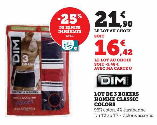 Lot De 3 Boxers Homme Classic Colors Dim