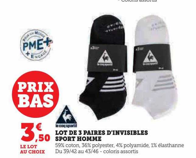 lot de 6 paires d'invisibles sport homme le coq sportif
