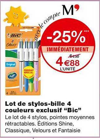 lot de stylos-bille 4 couleurs exclusif "bic"