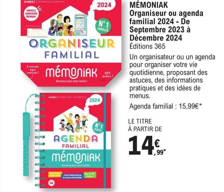 mémoniak - organiseur ou agenda familial 2024 - de septembre 2023 à décembre 2024