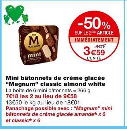 mini bâtonnets de crème glacée "magnum" classic almond white
