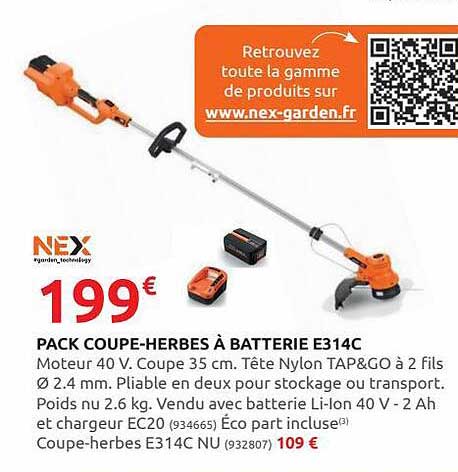 nex pack coupe-herbes à batteries e314c