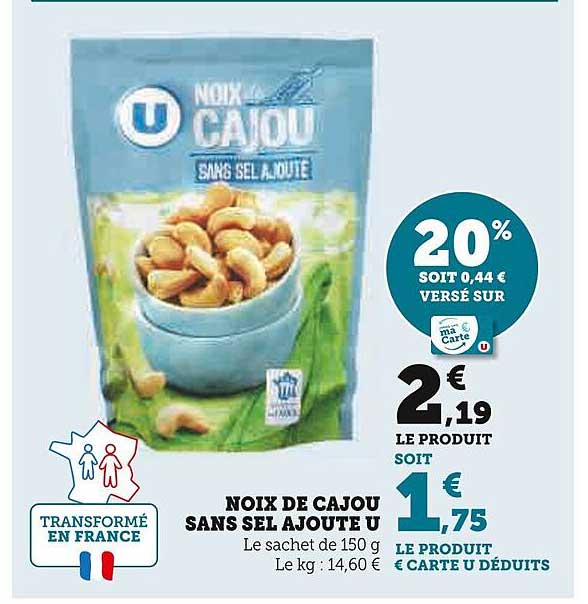 noix de cajou sans sel ajoute u