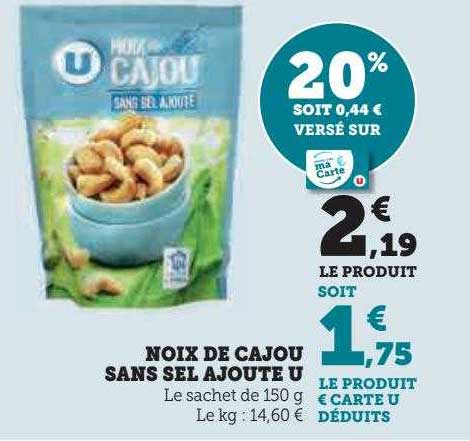 noix de cajou sans sel ajouté u