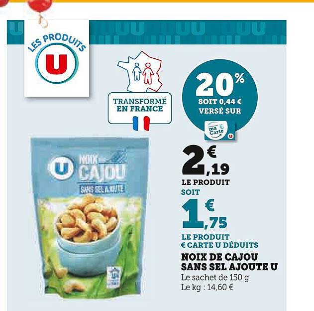 noix de cajou sans sel ajoute u