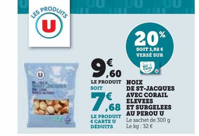 noix de st-jacques avec corail élevées et surgelées au pérou u