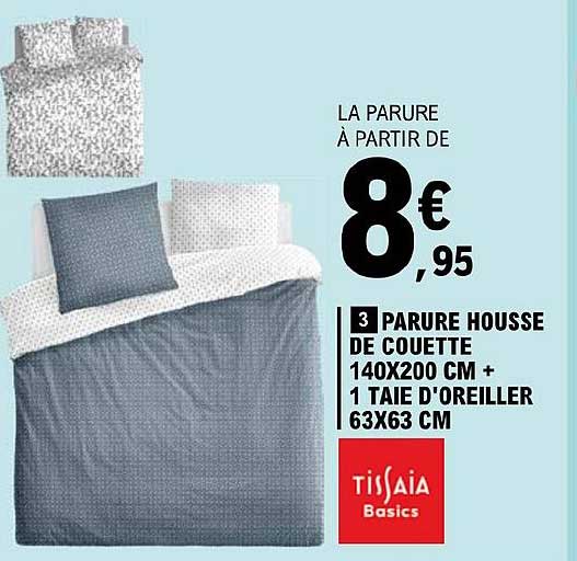 parure housse de couette 140 x 200 cm + 1 taie d'oreiller 63 x 63 cm tissaia basics