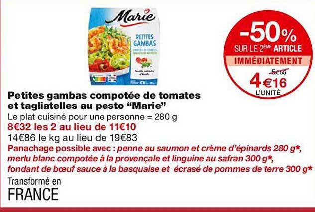 petites gambas compotée de tomates et tagliatelles au pesto "marie"
