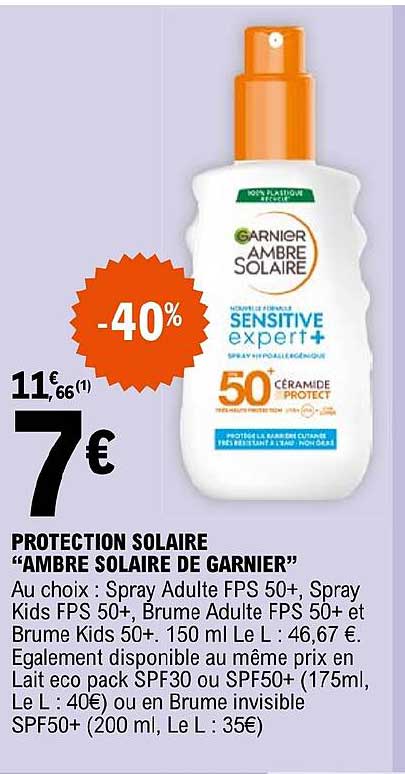Protection Solaire "ambre Solaire De Garnier"