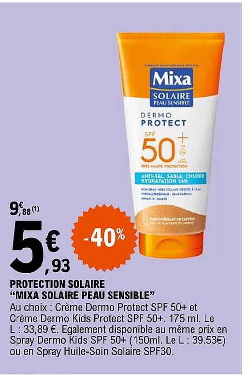 protection solaire "mixa solaire peau sensible"