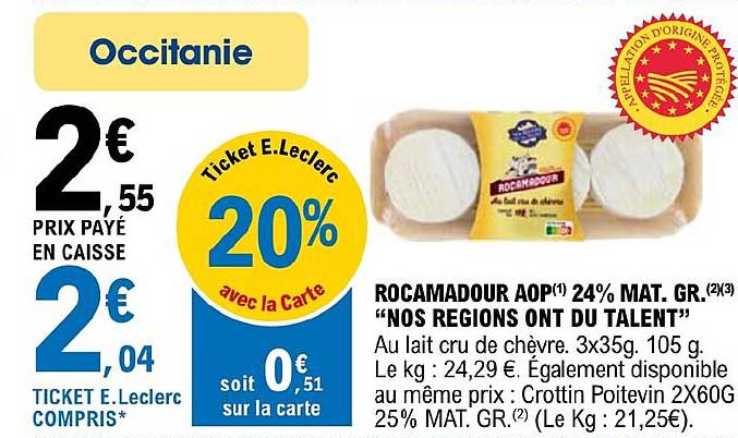 rocamadour aop 24% mat. gr. "nos régions ont du talent"