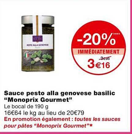 sauce pesto alla genovese basilic "monoprix gourmet"