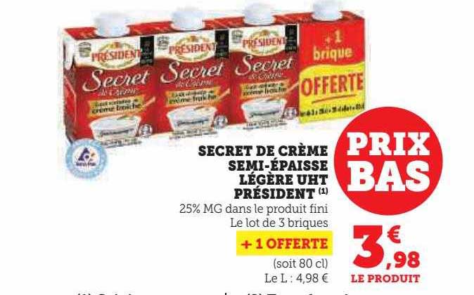 secret de crème semi-épaisse légère uht président