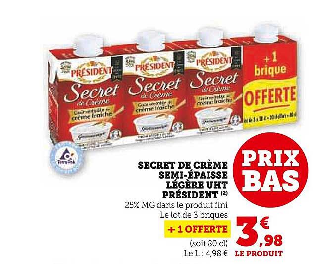 secret de crème semi-épaisse légère uht président