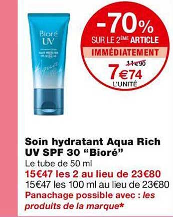 soin hydratant aqua rich uv spf 30 "biore"