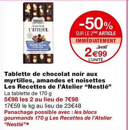 tablettes de chocolat noir aux myrtilles, amandes et noisettes les recettes de l'atelier "nestlé"
