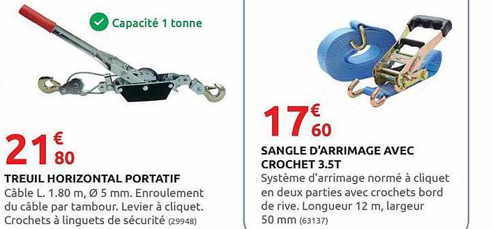 treuil horizontal portatif ou sangle d'arrimage avec crochet 3.5t