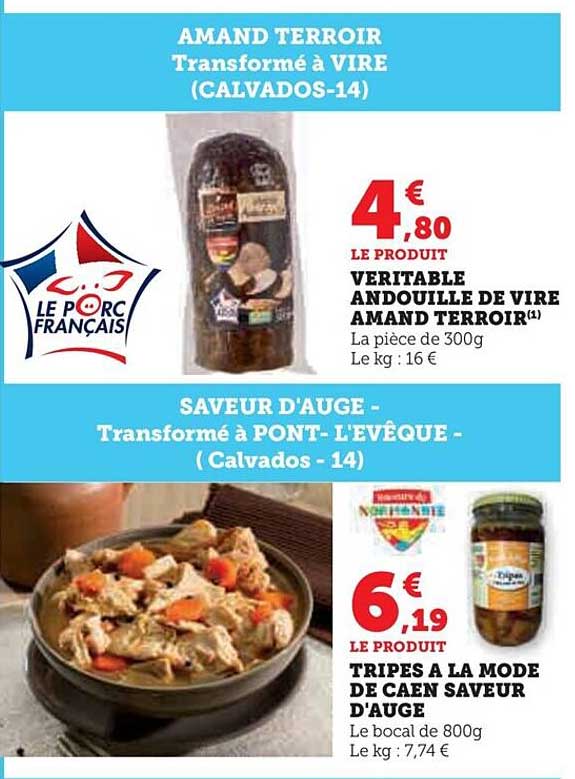 véritable andouille de vire amand terroir ou tripes à la mode de caen saveur d'auge