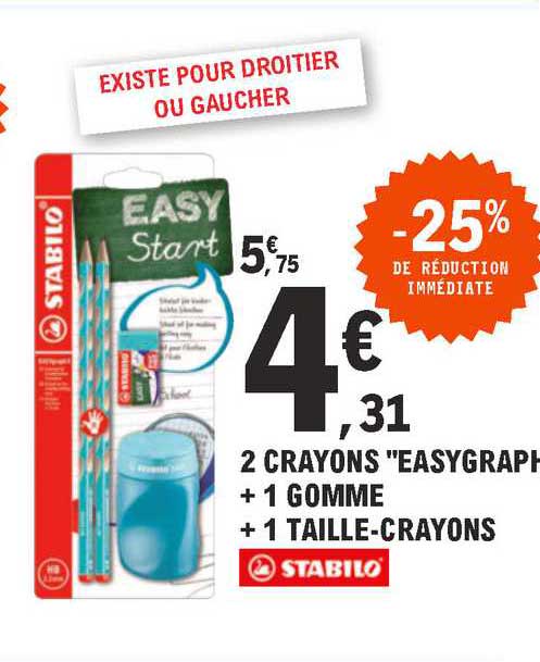 2 crayons "easygraph + 1 gomme + 1 taille-crayons stabilo