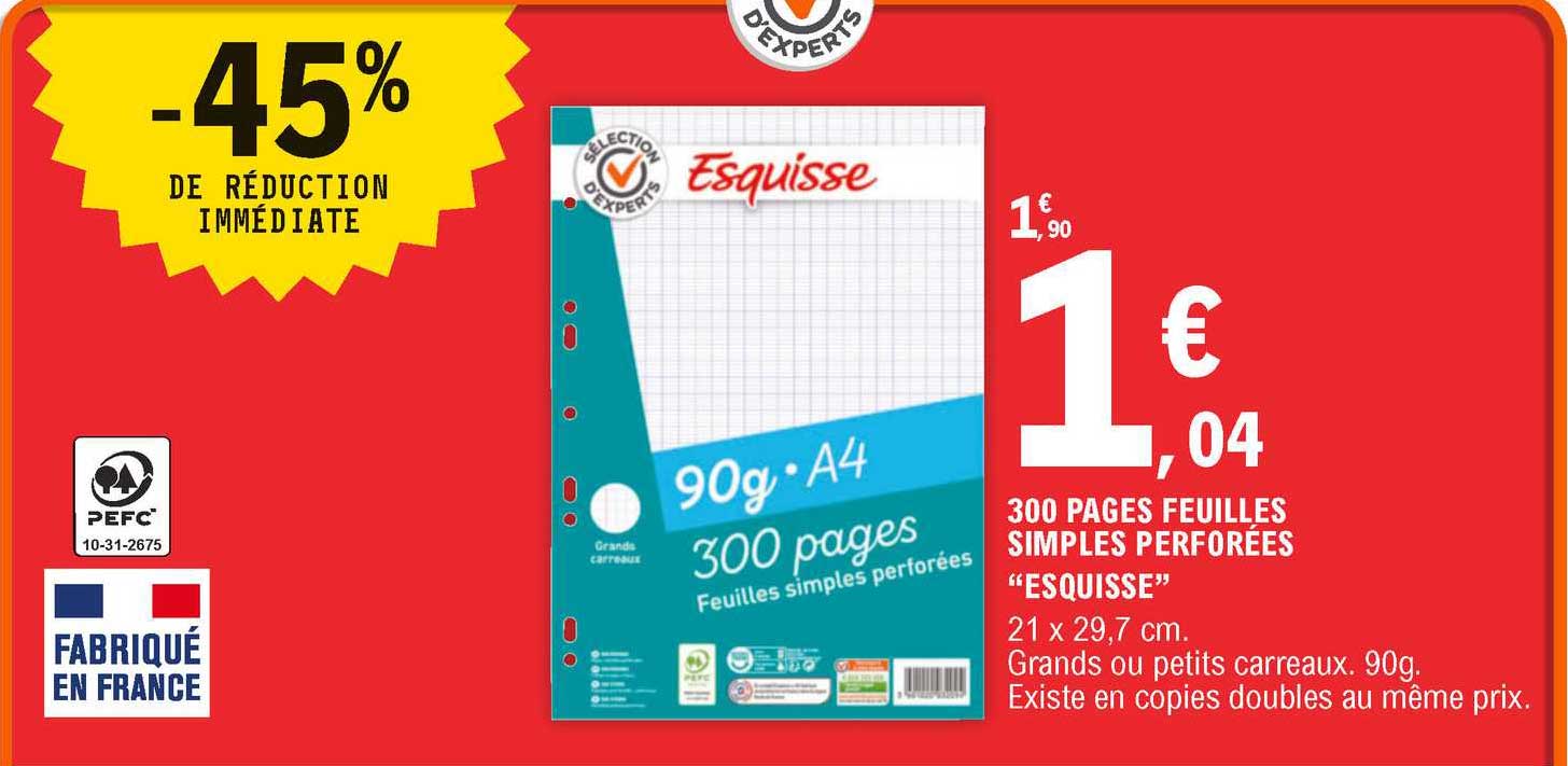 300 Pages Feuilles Simples Perforées "esquisse"