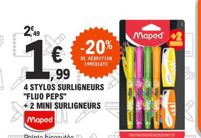 4 stylos surligneurs "fluo peps" + 2 mini surligneurs maped