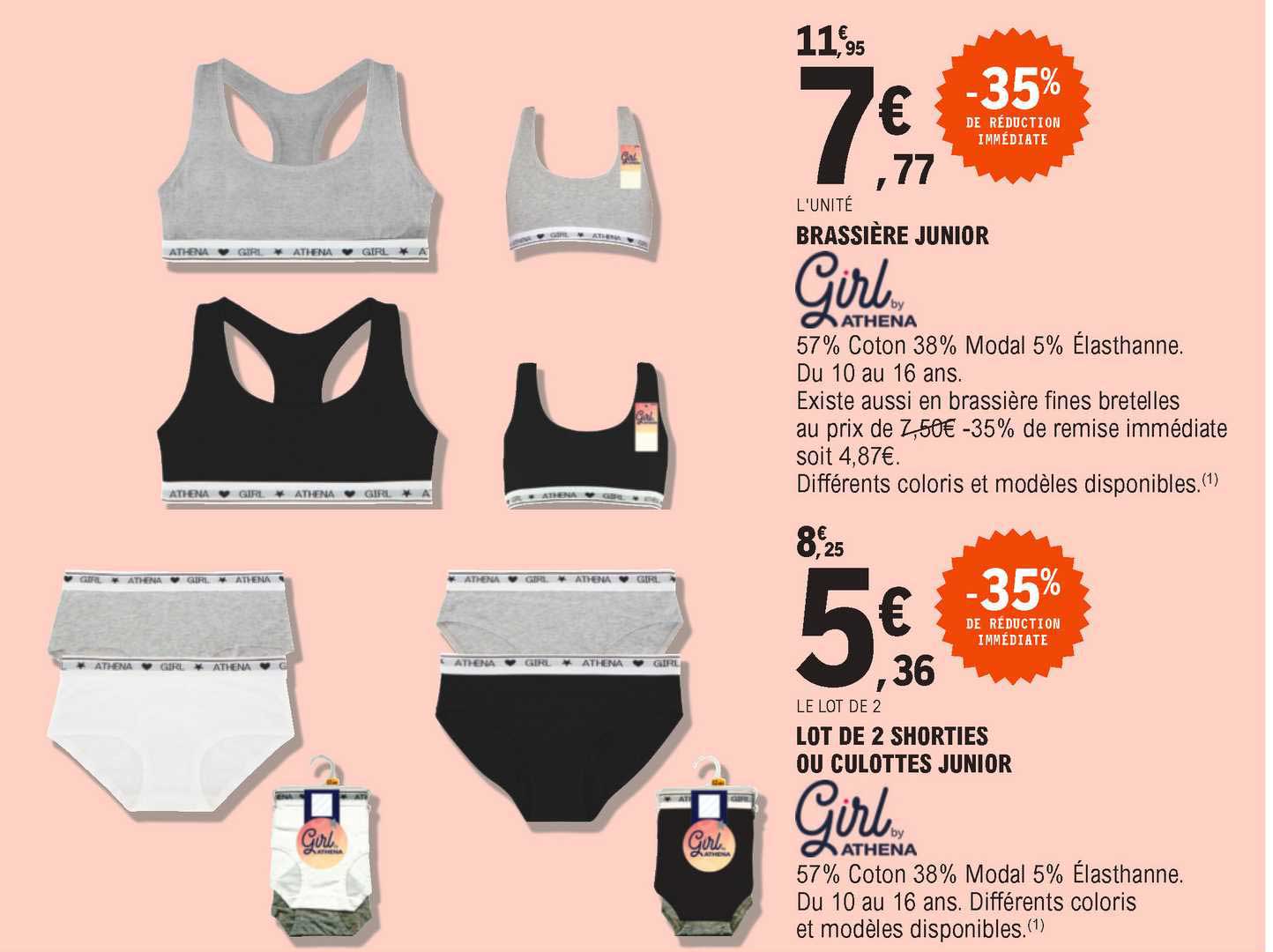 brassière junior, lot de 2 shorties ou culottes junior girl by athena