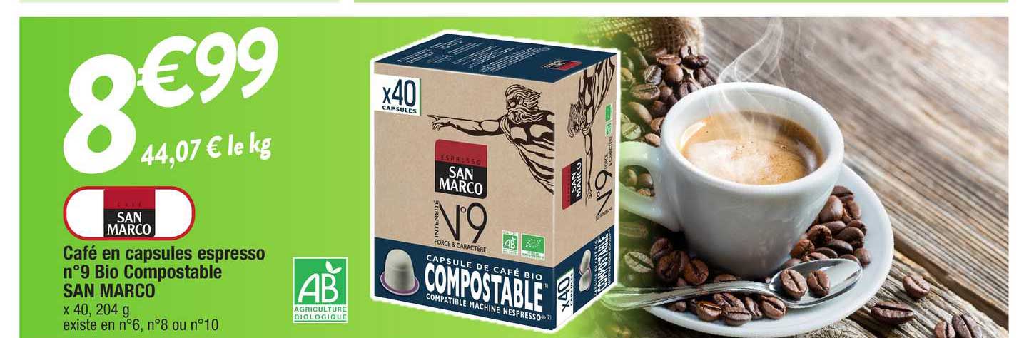 café en capsules espresso n°9 bio compostable san marco