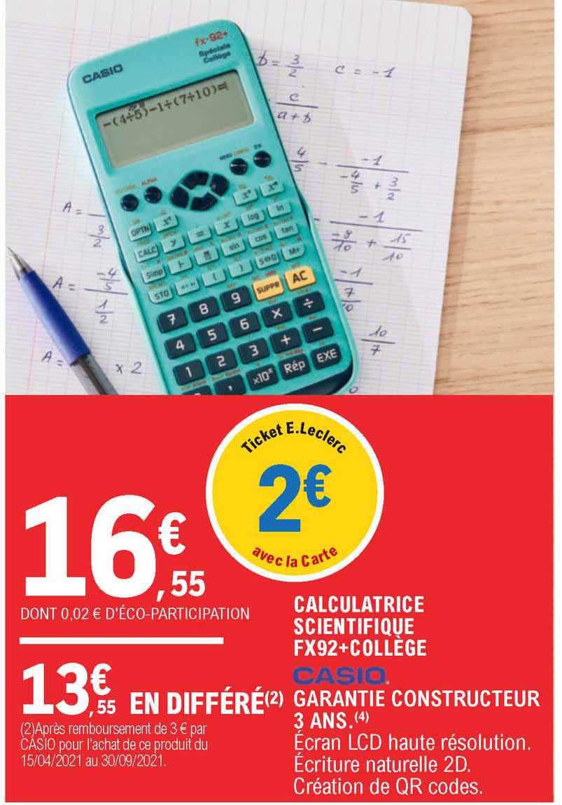 Calculatrice Scientifique Fx92+ Collège Casio