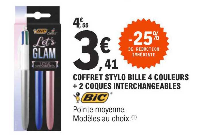 coffret stylo bille 4 couleurs + 2 coques interchangeables bic