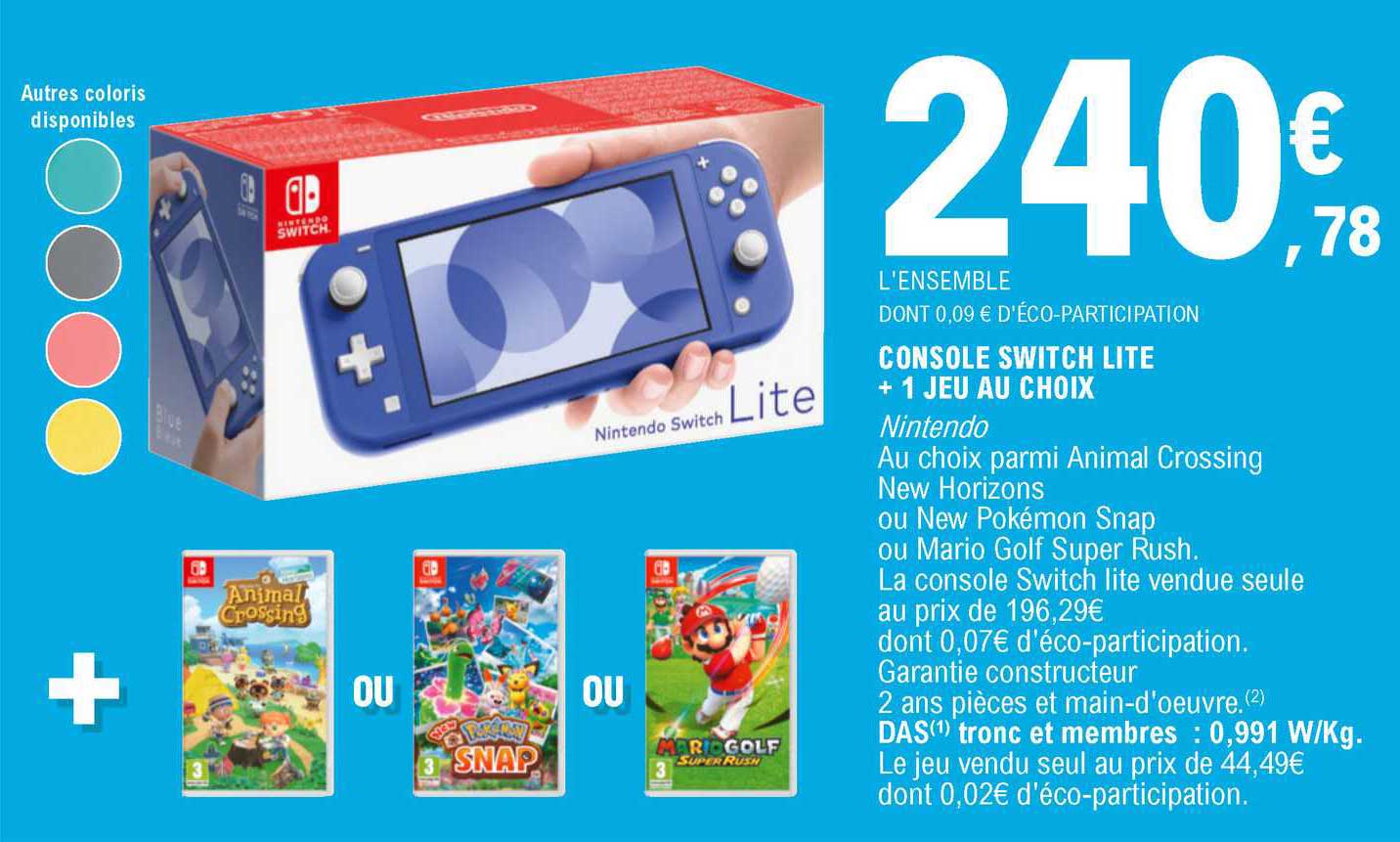 Console Switch Lite + 1 Jeu Au Choix Nintendo