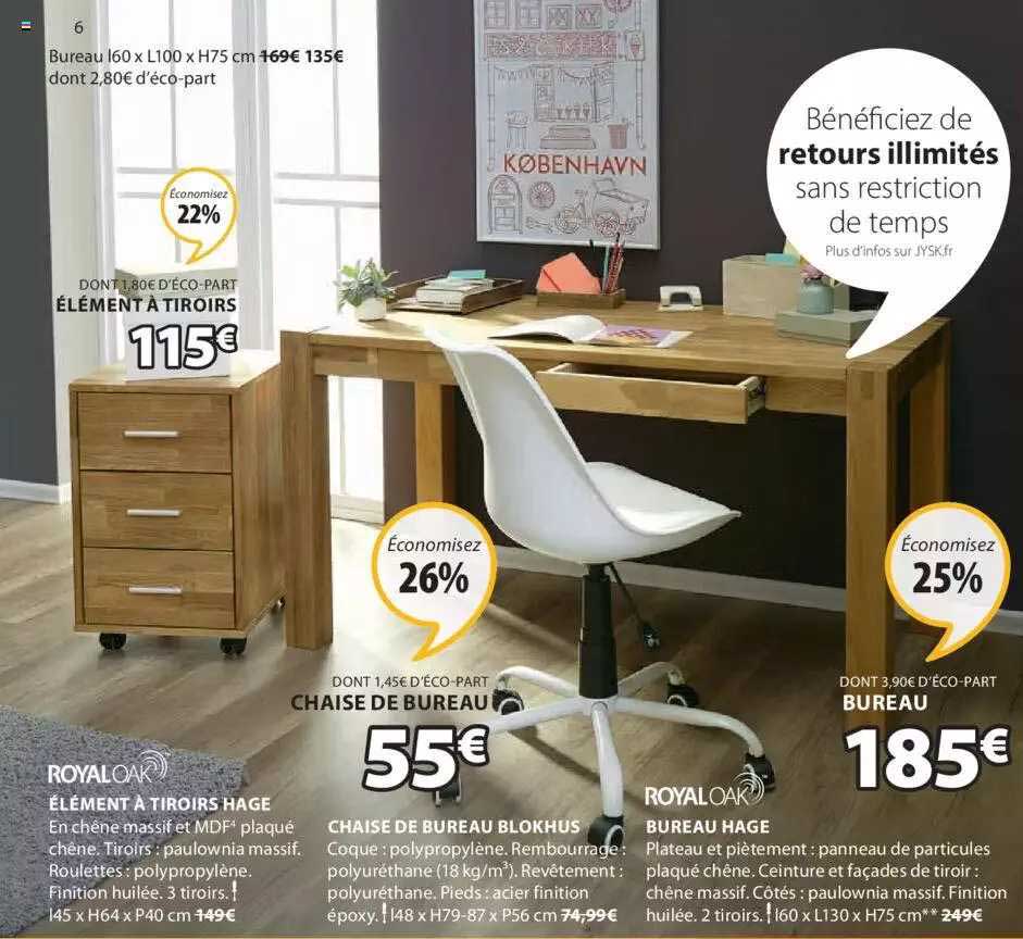 élément à Tiroirs Hage, Chaise De Bureau Blokhus, Bureau Hage Royal Oak