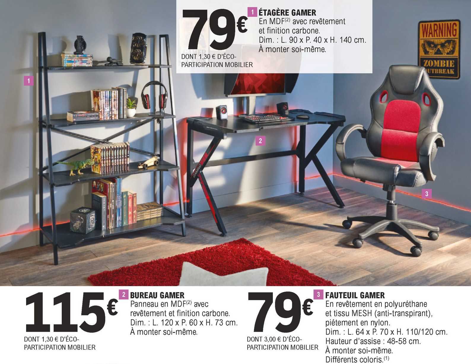 étagère Gamer, Bureau Gamer, Fauteuil Gamer