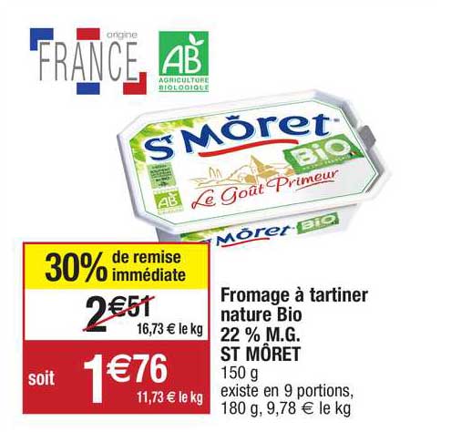 fromage à tartiner nature bio 22% m.g. st môret