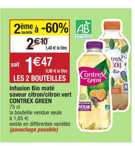 infusion bio maté saveur citron-citron vert contrex green