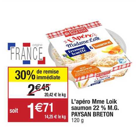 l'apéro mme loïk saumon 22% m.g. paysan breton