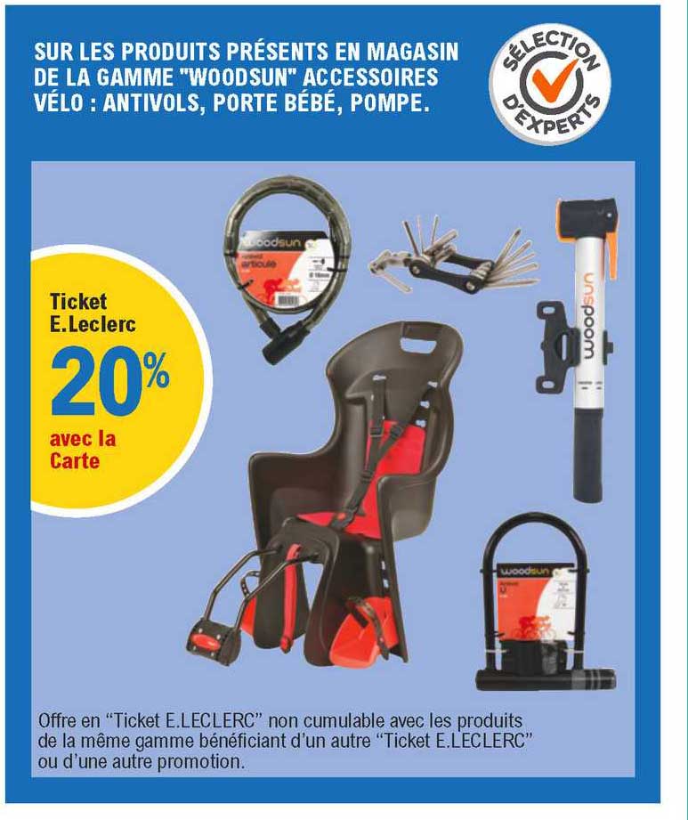 la gamme "woodsun" accessoires vélo : antivols, porte bébé, pompe