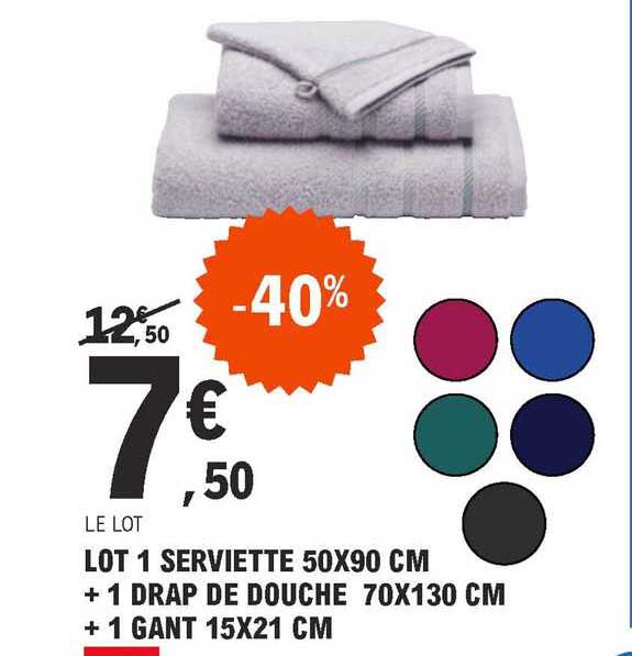 Lot 1 Serviette 50 X 90 Cm + 1 Drap De Douche 70 X 130 Cm + 1 Gant 15 X 21 Cm