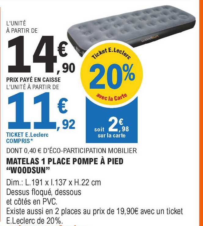 Matelas 1 Place Pompe à Pied "woodsun"