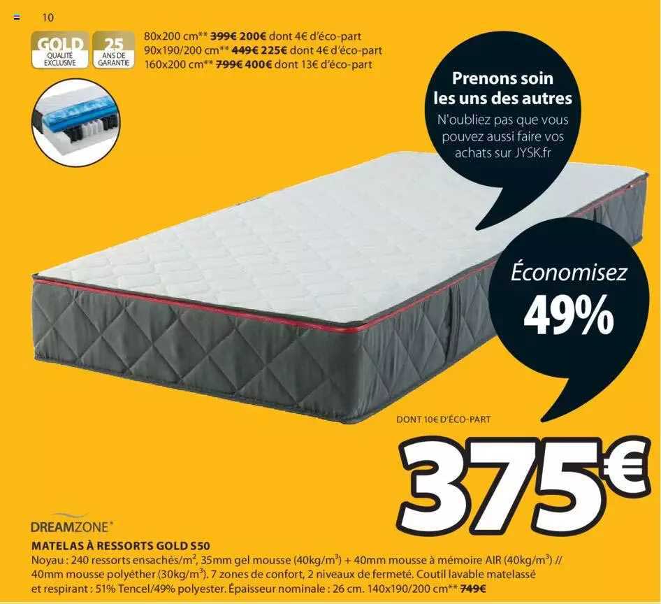 matelas à ressorts gold s50 dreamzone