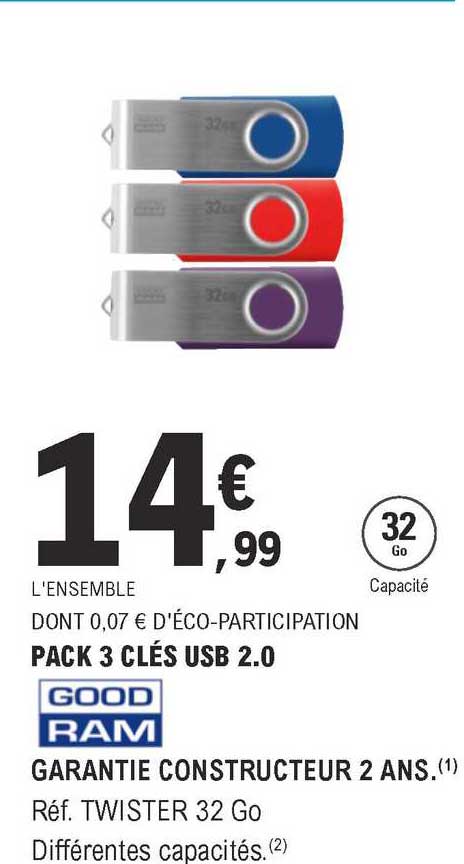 pack 3 clés usb 2.0 good ram